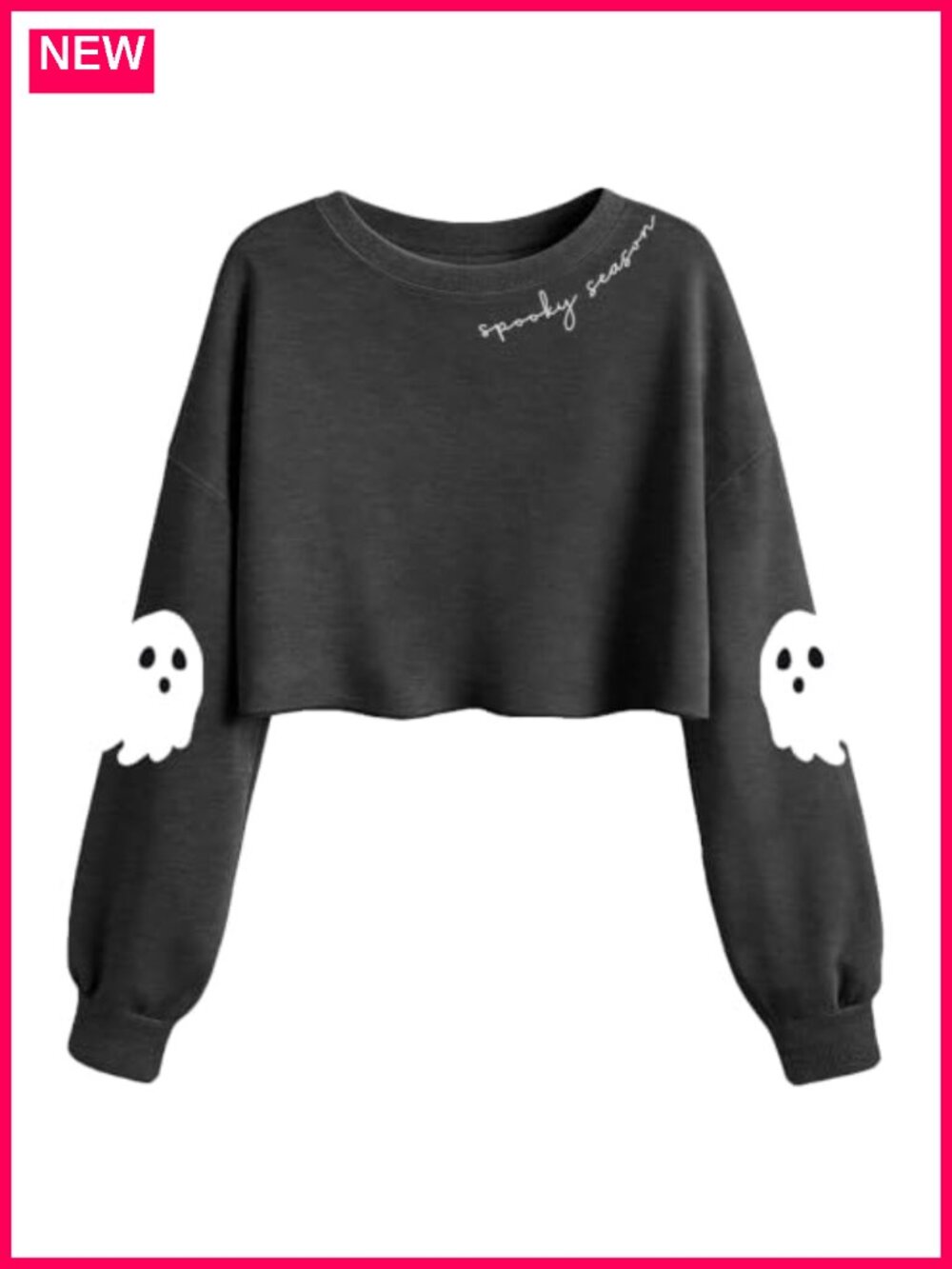 Halloween Crop Sweatshirt Ghost Print Long Sleeve Pullover Fall Women's
